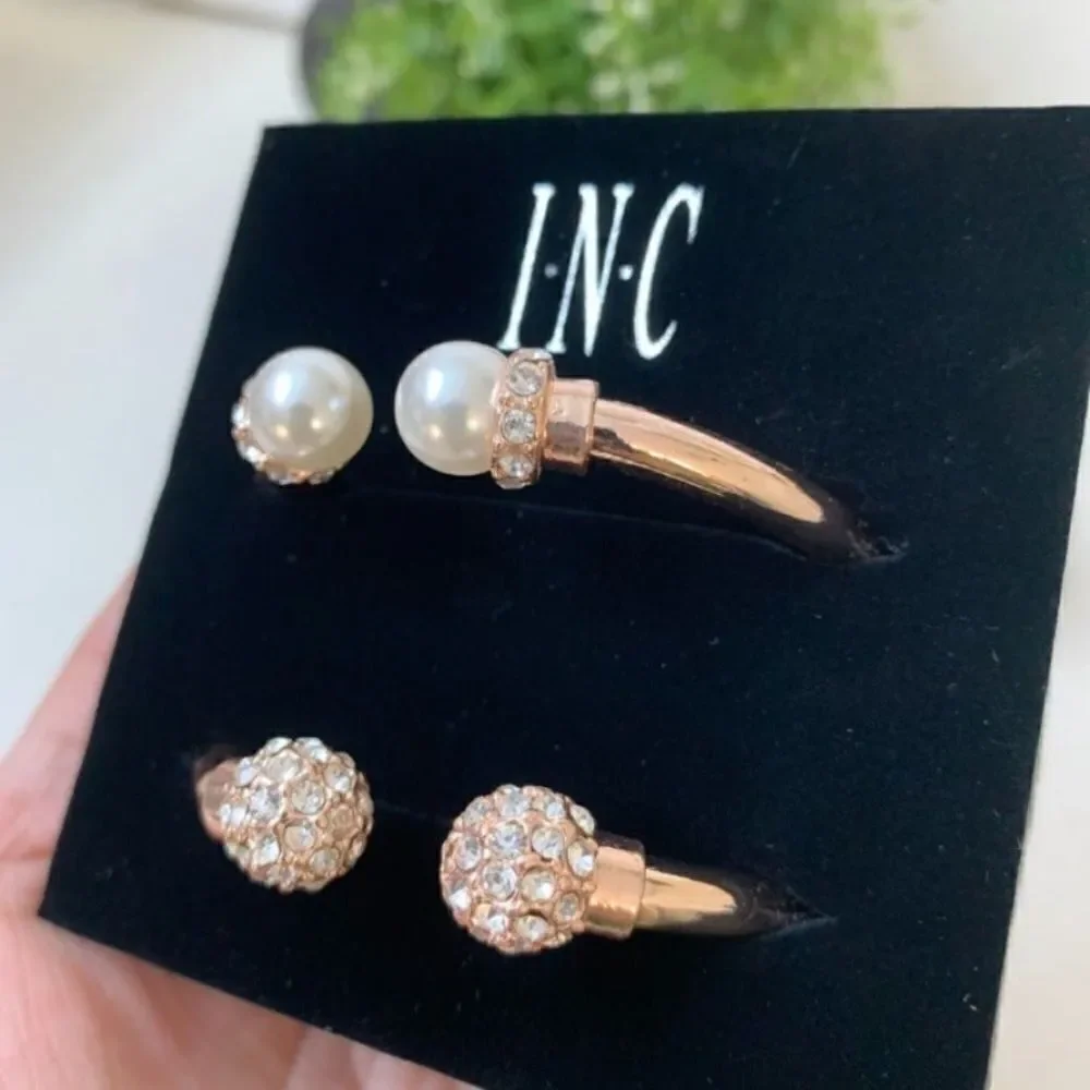 I.n.c. Imitation Rose Pearl and Crystal Fireball Hinge Bracelet Set in Rose Gold